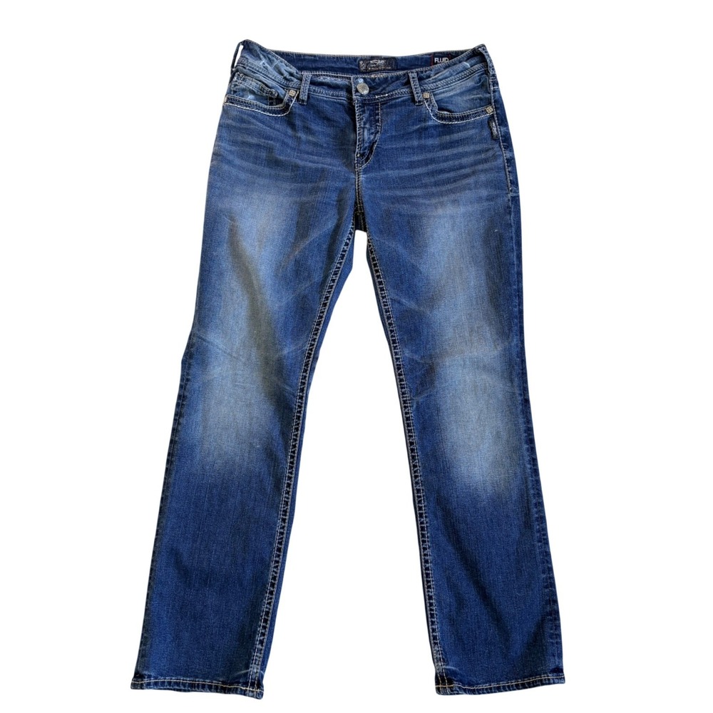 Silver Jeans Co Suki Straight Leg Jean Women W34 L30 Mid Rise Stretch Blue Denim - Picture 2 of 10